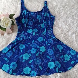 Vintage Maxine of Hollywood One Piece Tropical Resort Swimskirt Swimsuit 16